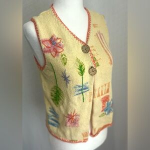 Northern Isles Knit Embroidered Sweater Vest Vacation Beach Island Yellow Sz S